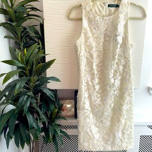 Size 6 Ralph Lauren White Floral Knee Length Cocktail Dress